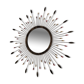 Miroir soleil en métal, vintage français, 44 cm