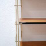 Vintage modular wall shelf in brass and wood
