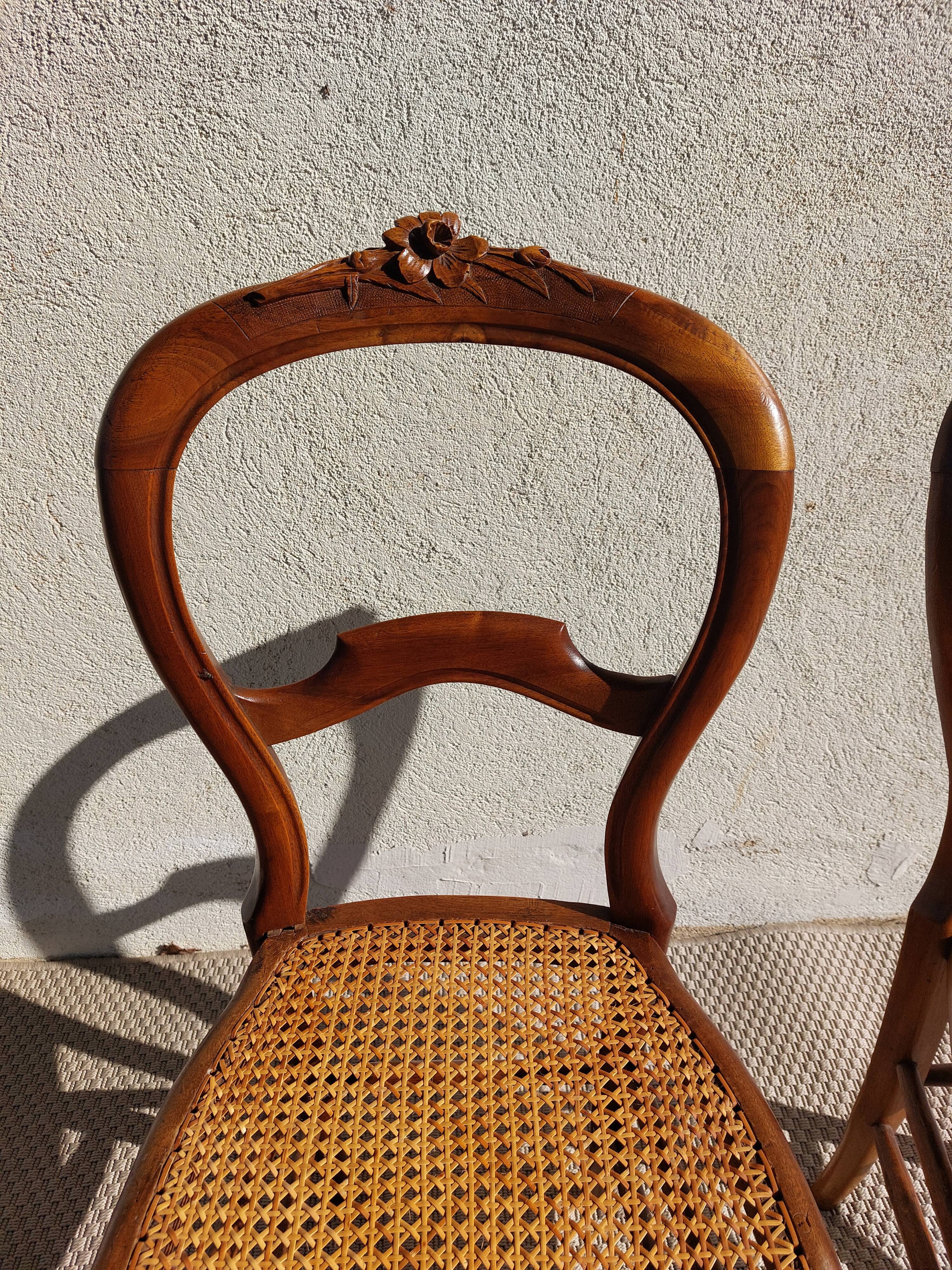 pair of Art Nouveau chairs, cane and faux leather