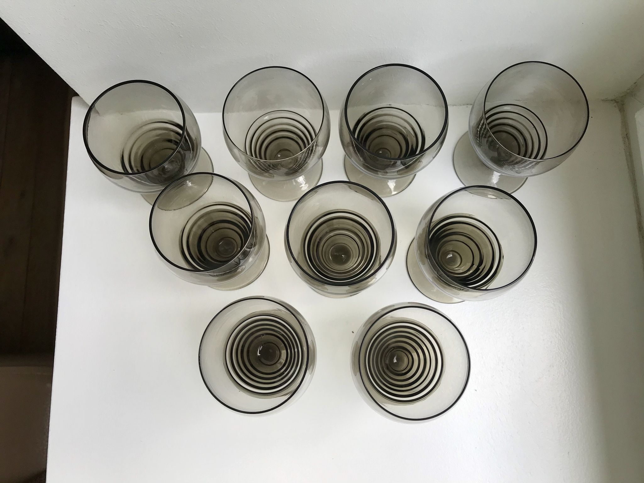Set of 9 art deco liqueur glasses in smoked glass 30-40s