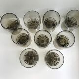 Set of 9 art deco liqueur glasses in smoked glass 30-40s