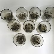 Set of 9 art deco liqueur glasses in smoked glass 30-40s