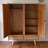 Wood and rattan wardrobe