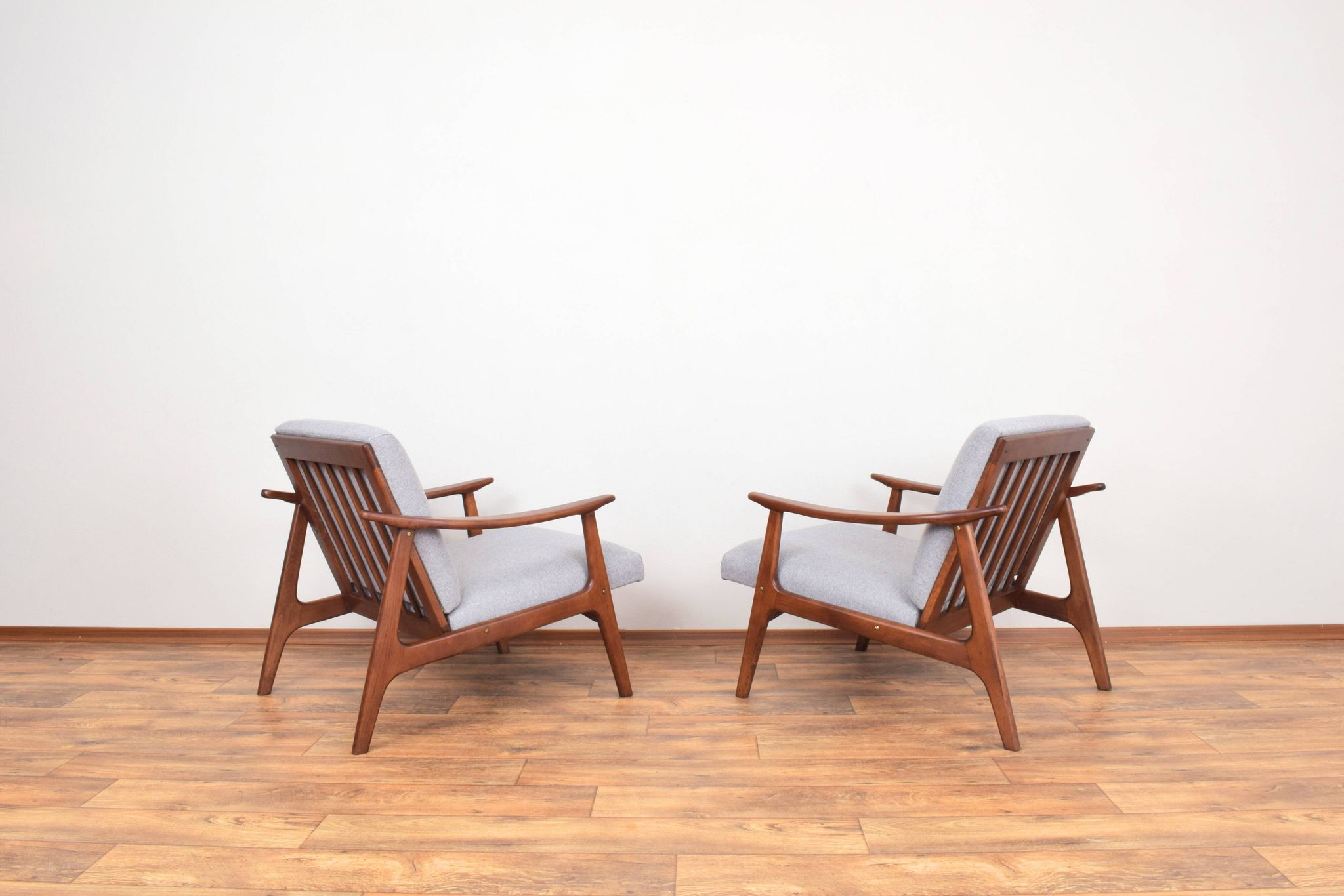 Mid-Century Pair of Polish Armchairs and Walnut Cabinet, 1960s, Set of 3.