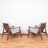 Mid-Century Pair of Polish Armchairs and Walnut Cabinet, 1960s, Set of 3.