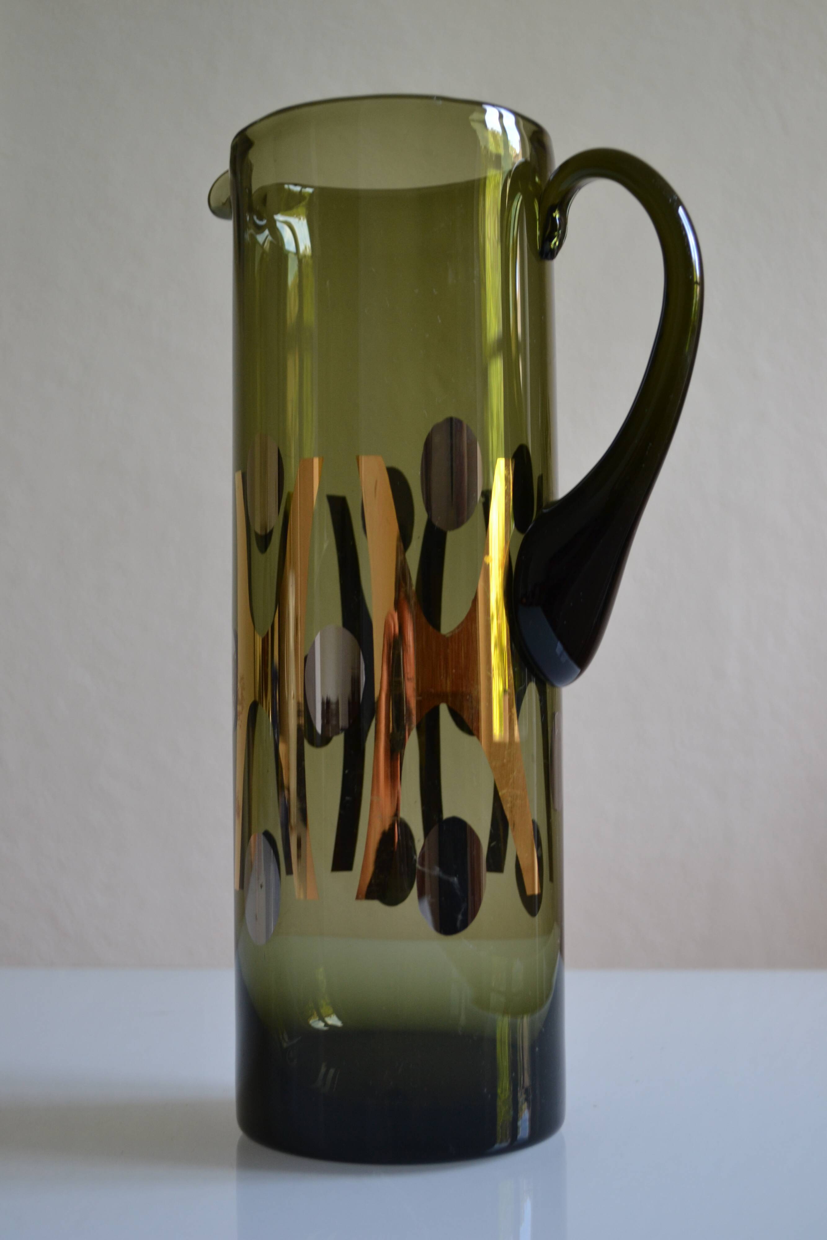 Modernist blown glass pitcher with geometric decoration 1970