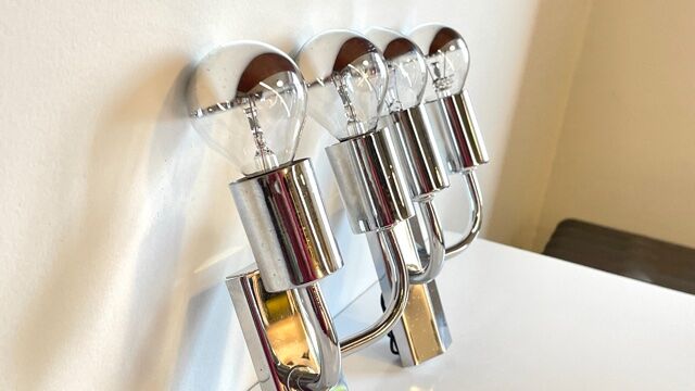 Pair of geometric wall lamps years 70 space age