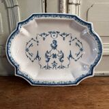 Oval dish in Moustiers earthenware in shades of blue