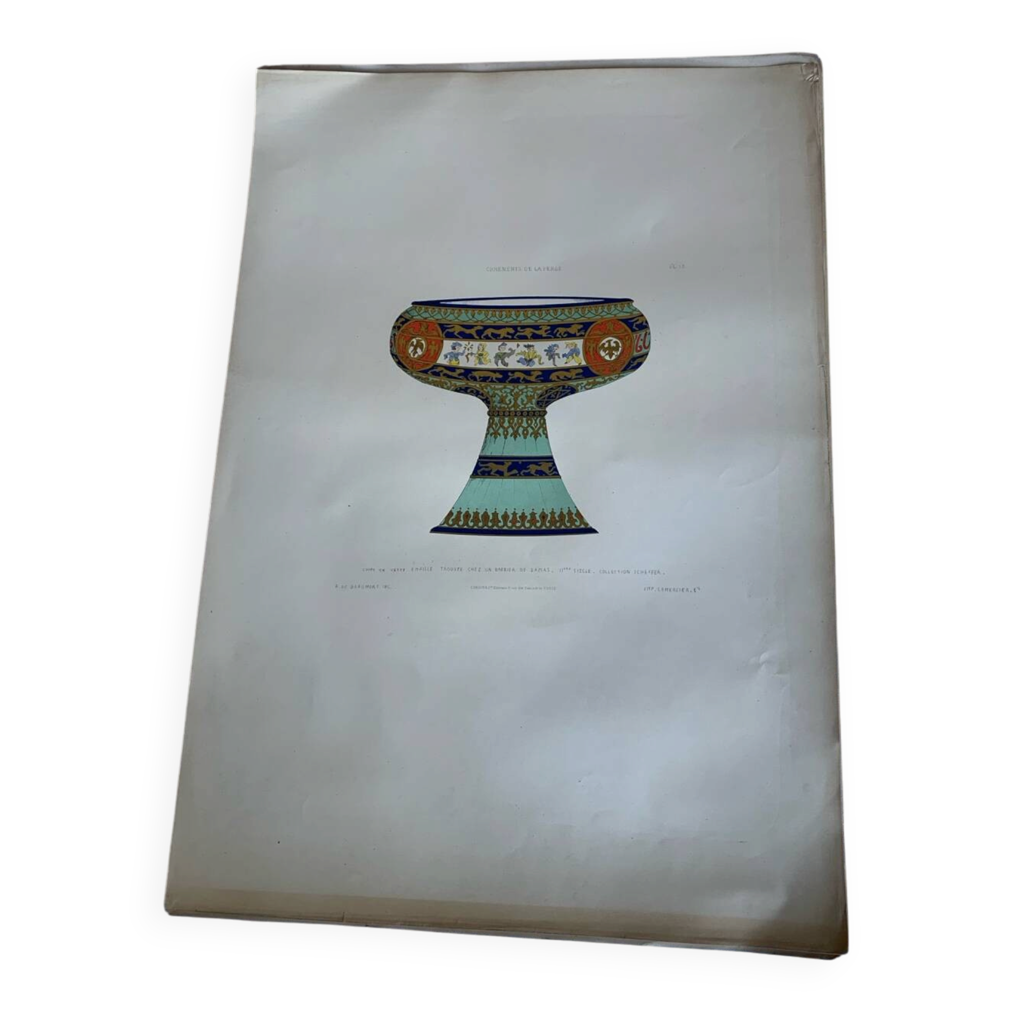 Lithographie ancienne orientale - Coupe persane émaillée