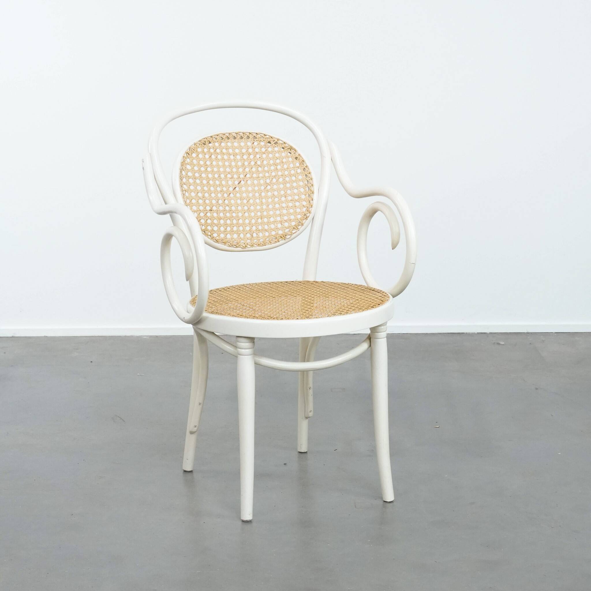 Vintage white bistro chair with armrests in Thonet style