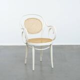 Vintage white bistro chair with armrests in Thonet style