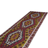 Antique Turkish Runner Rug, Handwoven Traditional Wool Kilim Rug- 140x390cm