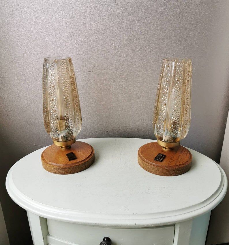 Wooden lamps with gilded glass hood, 70s