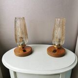 Lampes en bois avec capot en verre doré, années 70