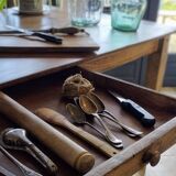 Solid oak farmhouse table with two-plank top