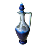 Carafe / aiguière vintage en céramique émaillée bleu cobalt – bouchon