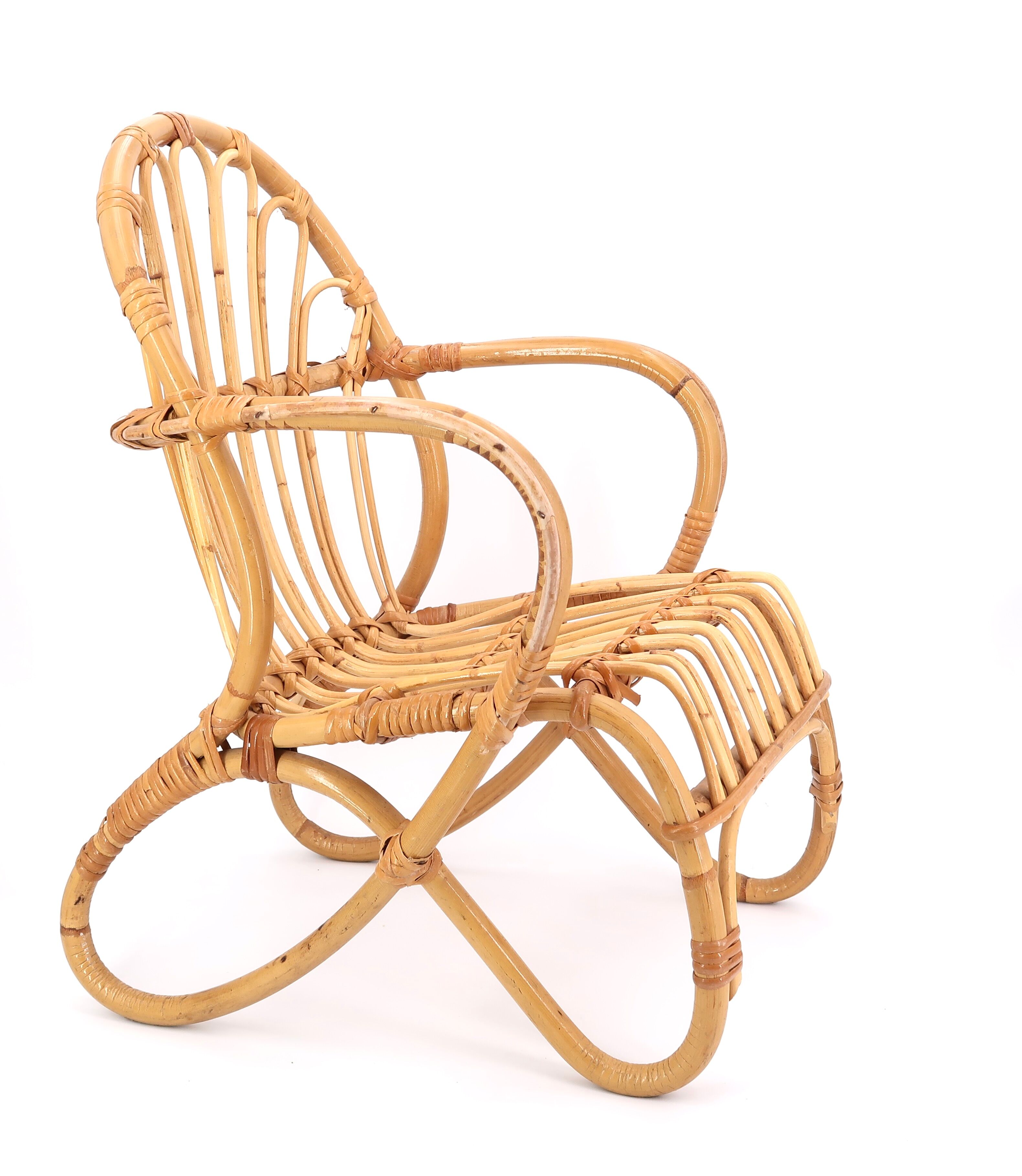 Children's chair in bamboo and rattan, 70s