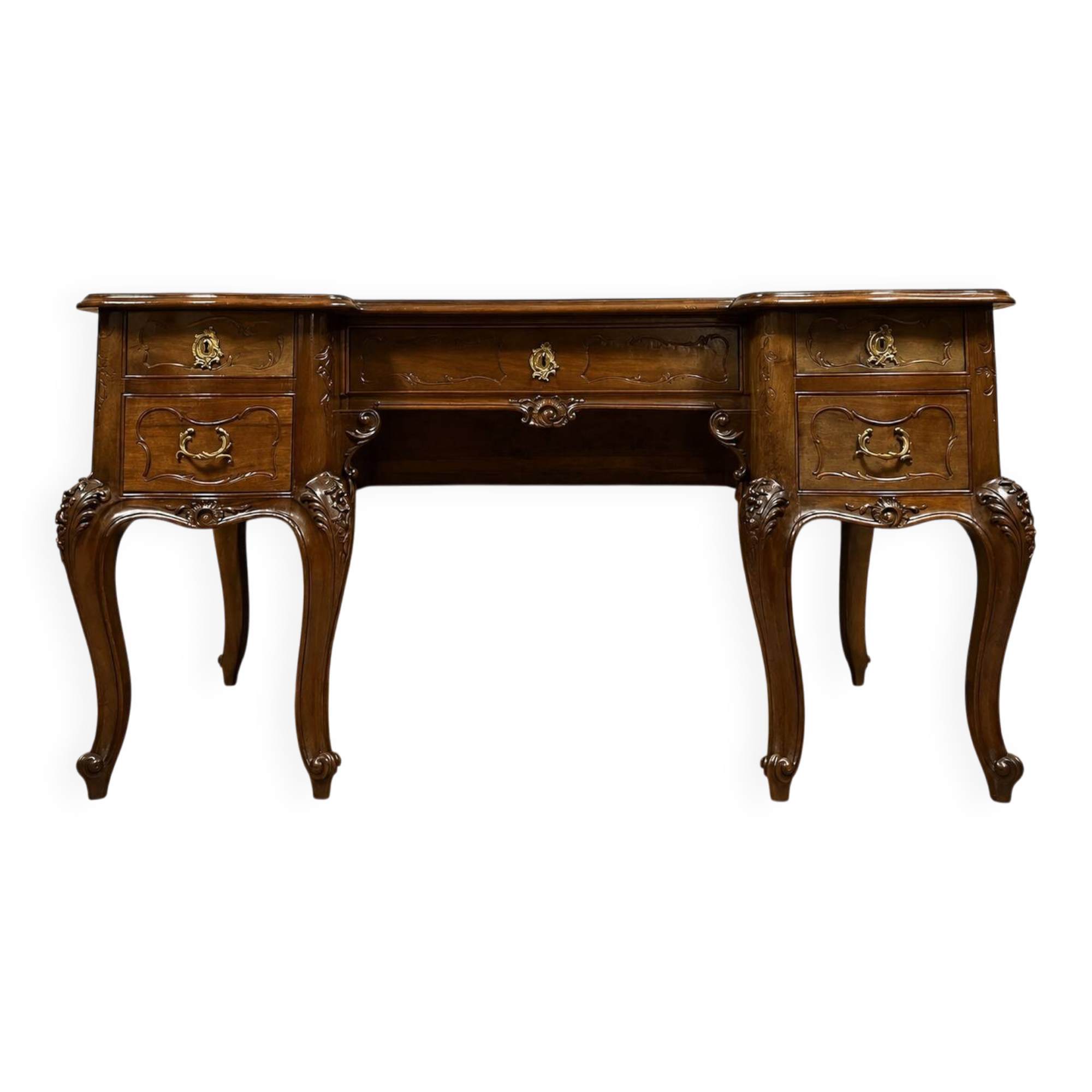 Large walnut writing desk – Louis XV style – 20th century