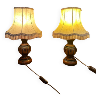 Set of two vintage table lamps with fabric shades
