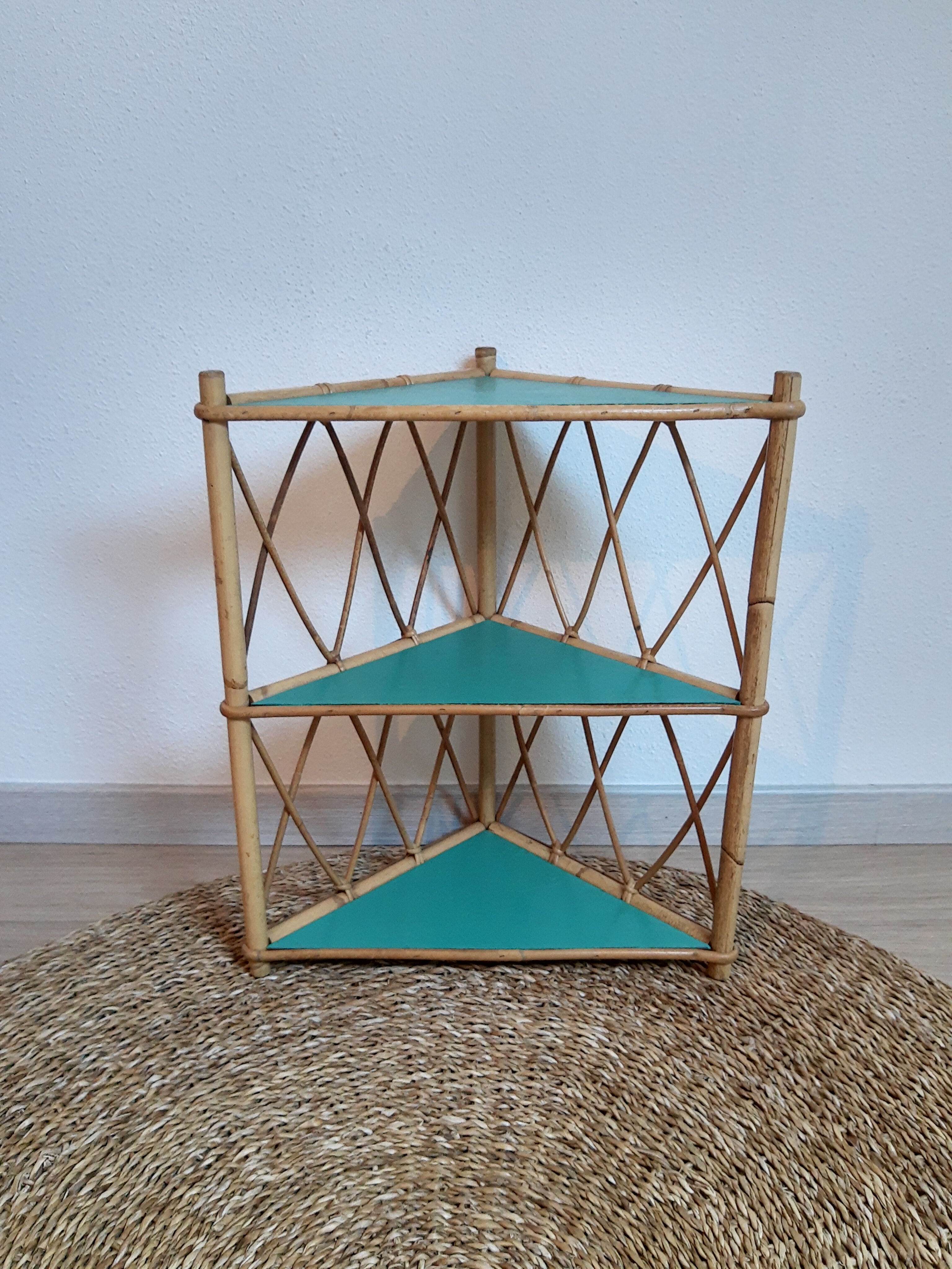 Rattan shelf 3 floors restyled green vintage jungle