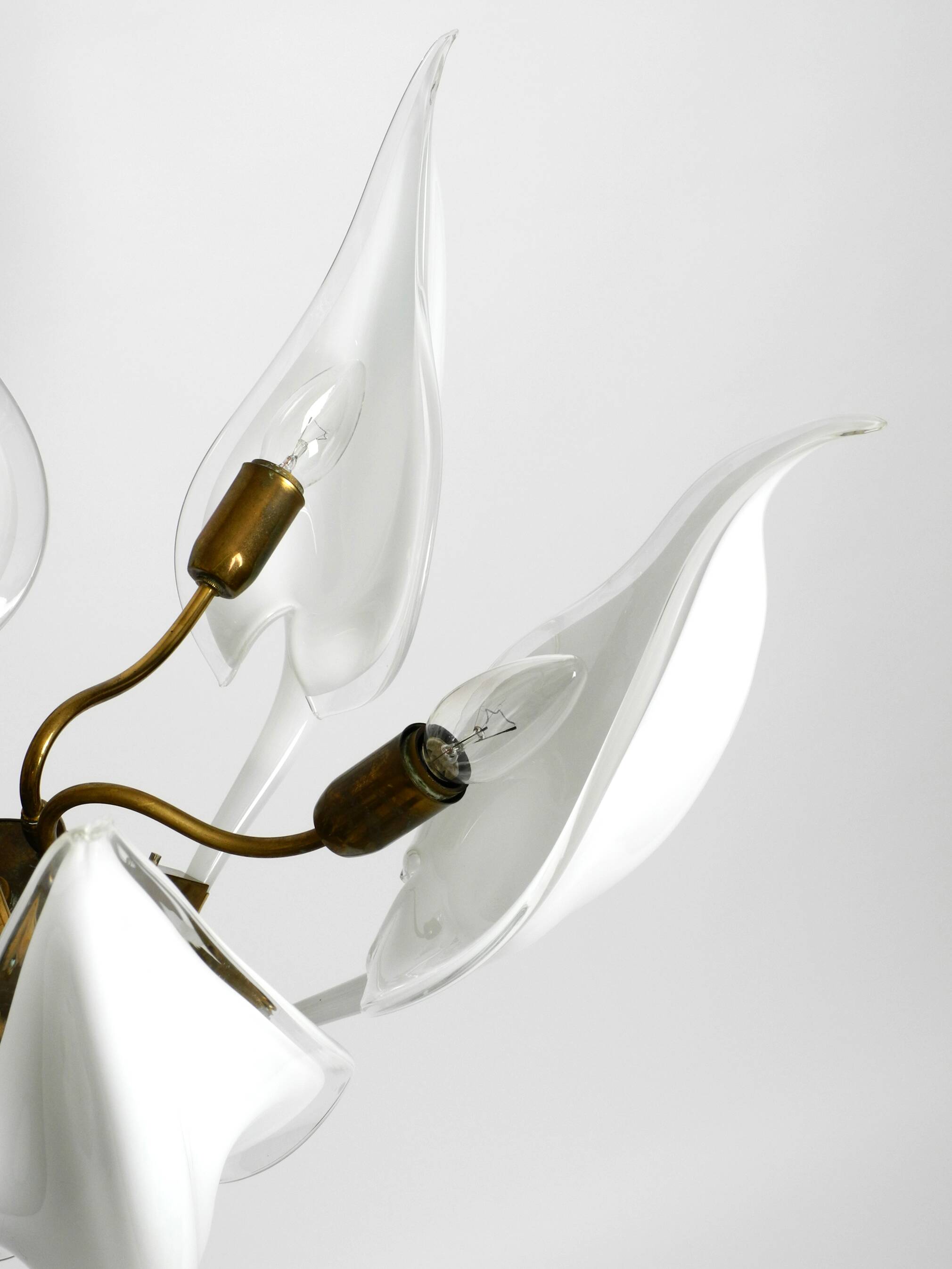 50s brass chandelier with white and transparent Murano glasses Franco Luce
