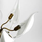 50s brass chandelier with white and transparent Murano glasses Franco Luce