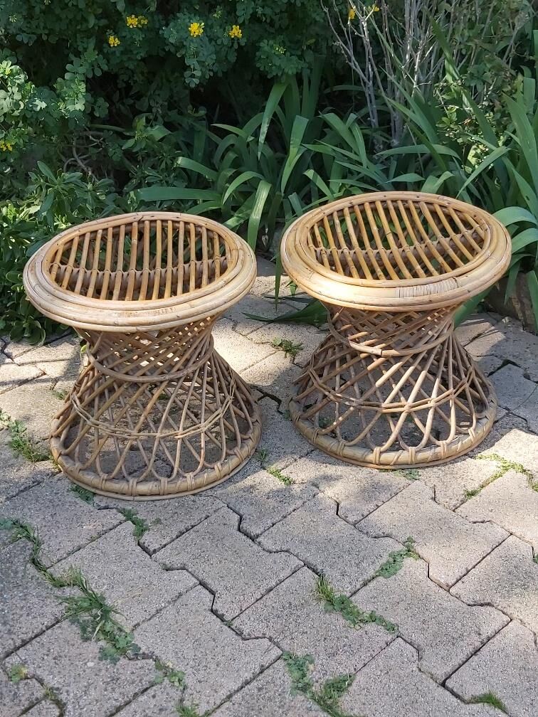 Paire de tabourets rotin vintage