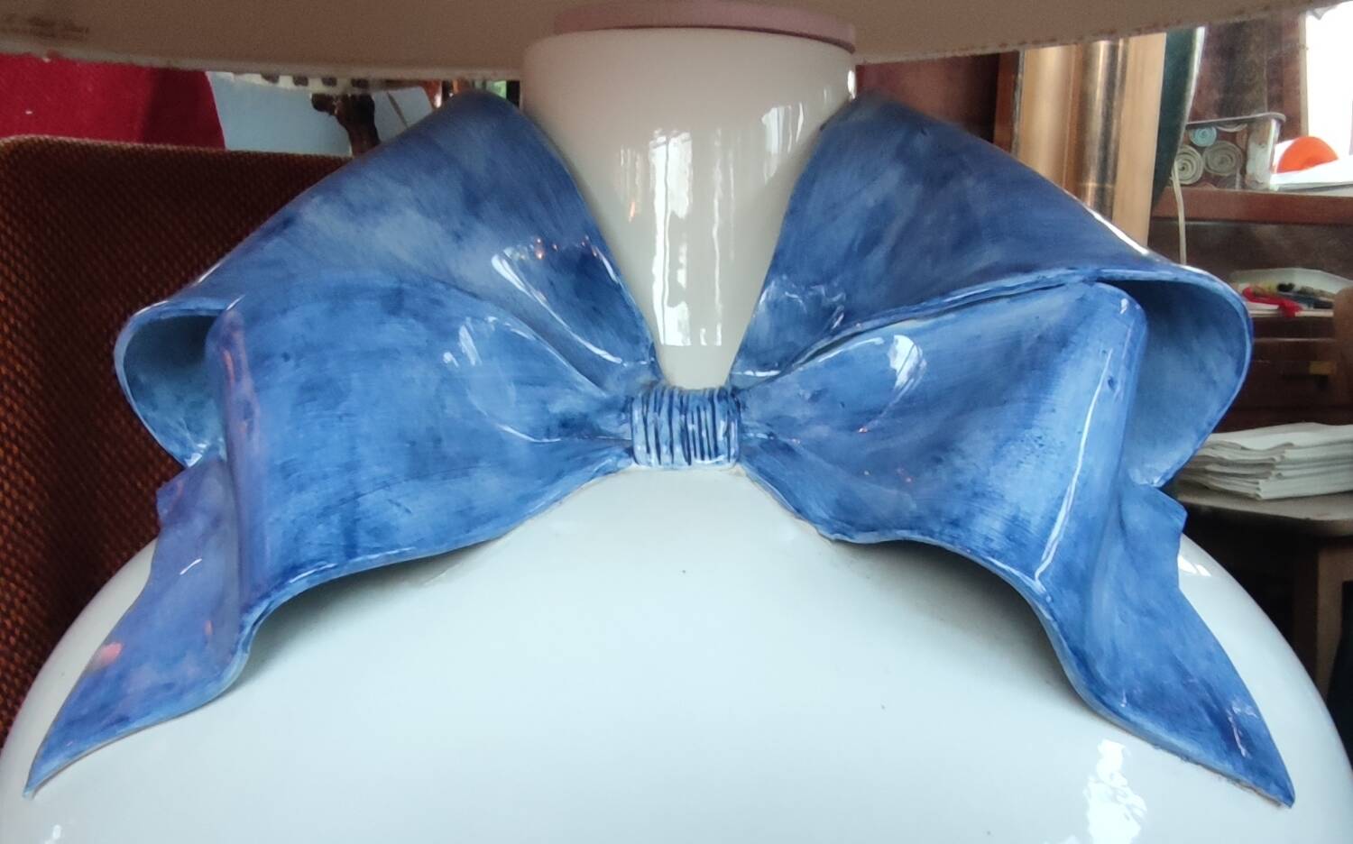 Large vintage ceramic lamp/marie paule gilles knot decor/