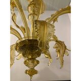 Murano Glass Chandelier, Amber, with Floral and Leaf Accents