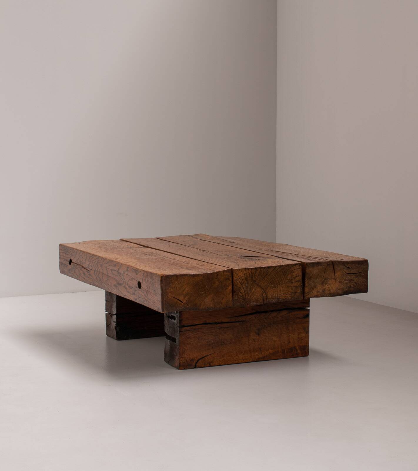 Solid Oak Wabi Sabi Coffee Table, France, 1950s