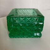 Cendrier pavé de verre taillé diamant vert 1980
