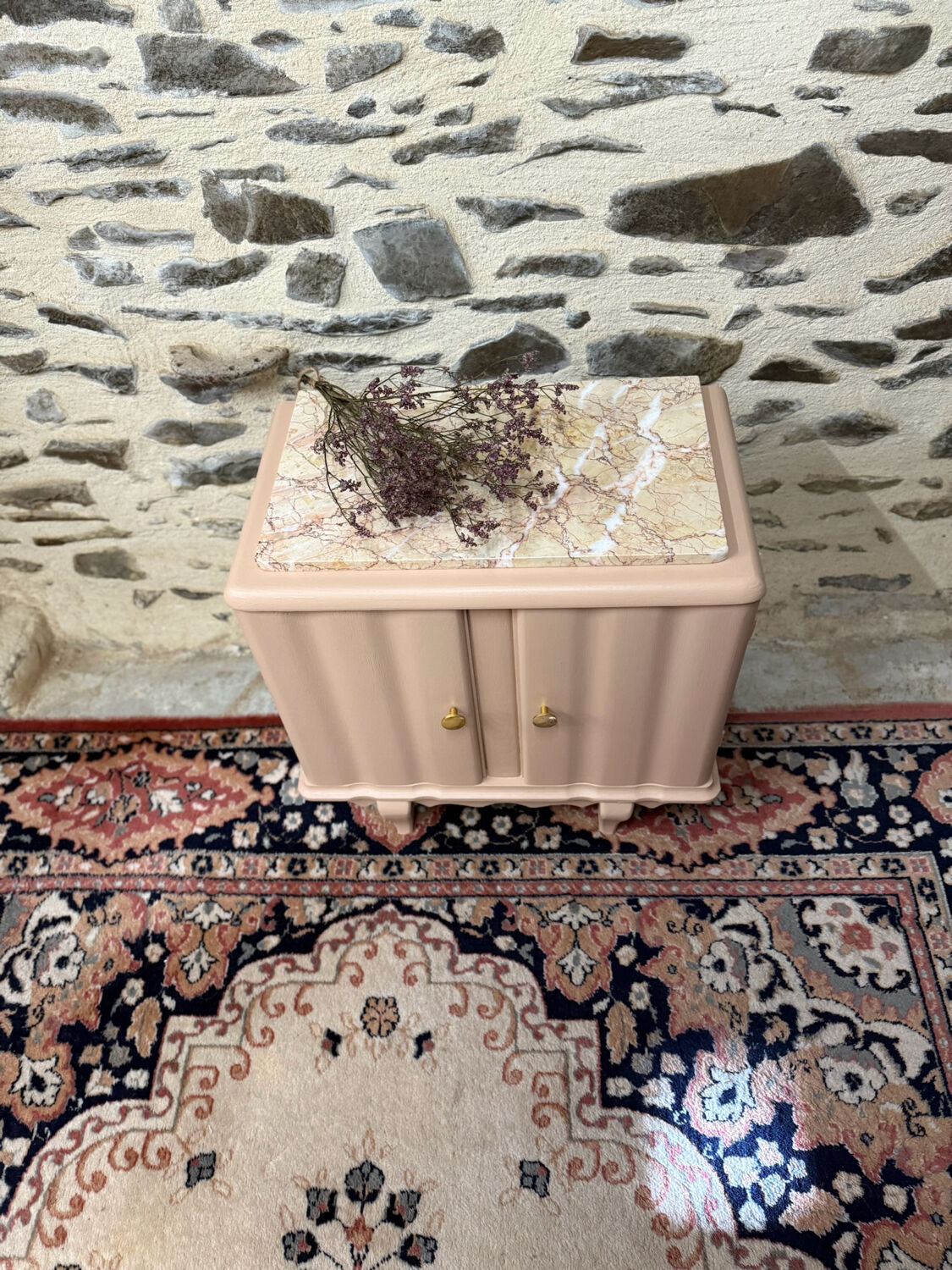 Beautiful pastel pink art deco bedside table