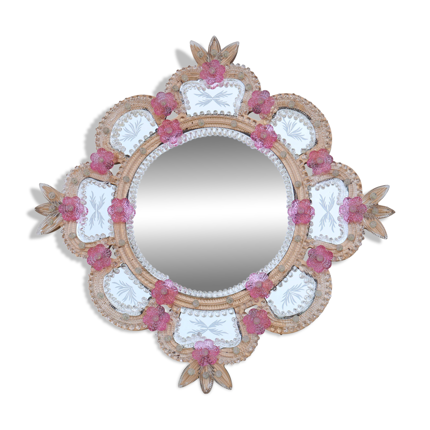 Exceptional Vintage Pink Murano Glass Wall Mirror