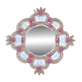 Miroir mural en verre de Murano rose vintage exceptionnel