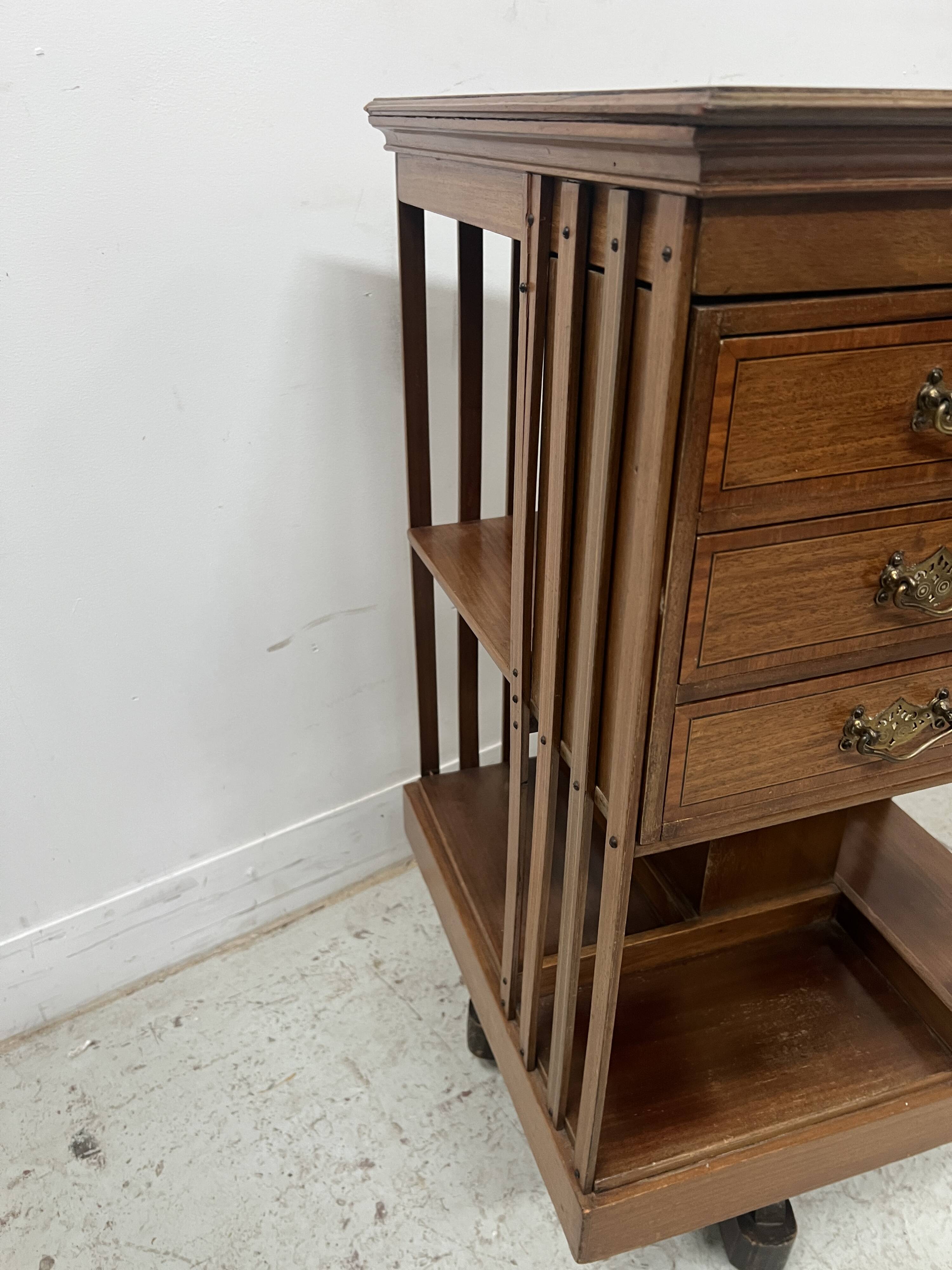 20th Century Mahogany Revolving Bookcase with Marquetry Top