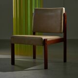 Angular, Teak Wood and Leather Chair with Copper Details, 1970s
