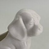 Cache pot chien en porcelaine blanc vintage