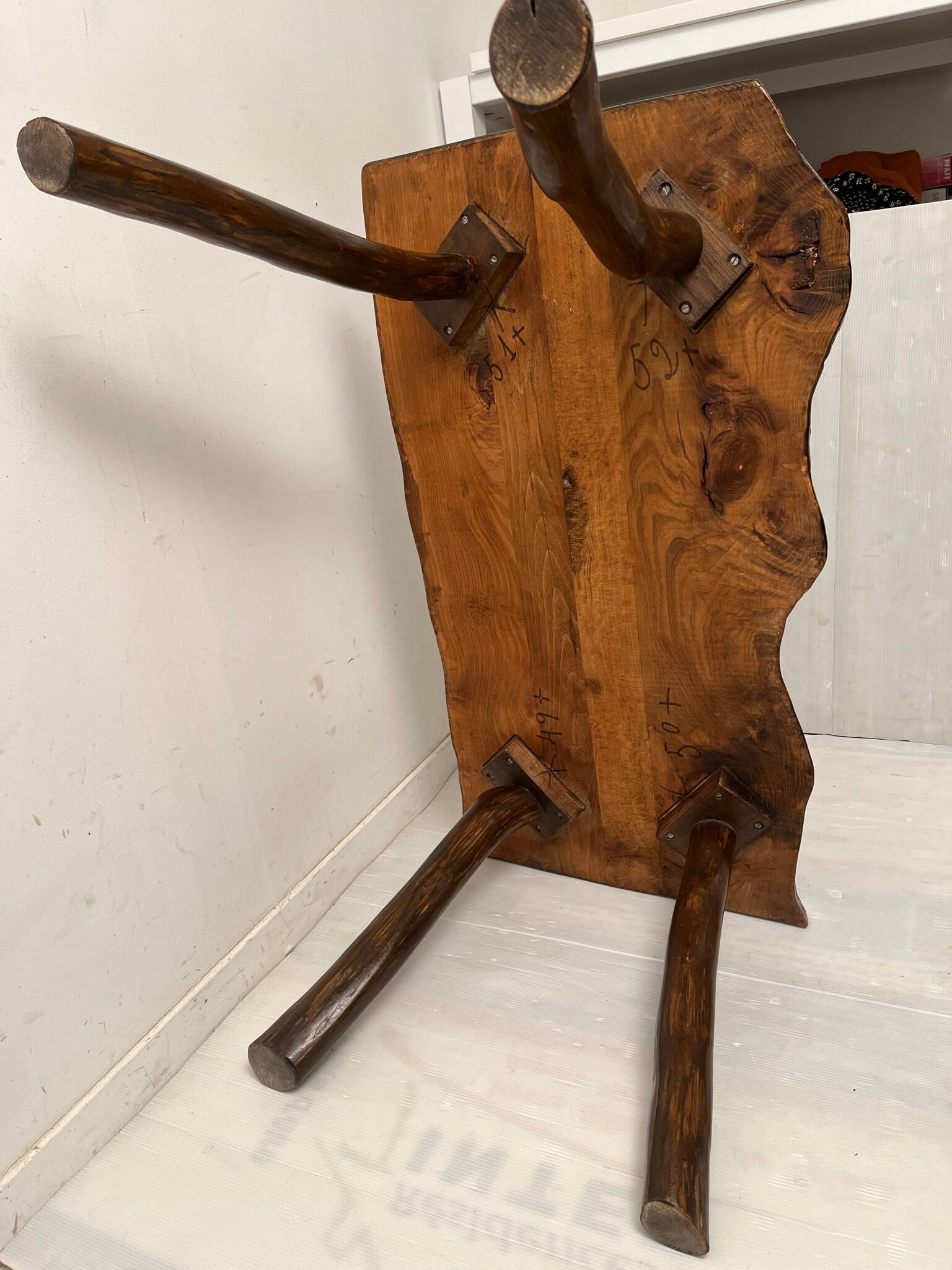 Brutalist vintage coffee table and 2 stools