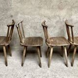 Series Set of 6 old rustic Western bistro chairs in original patina wood
