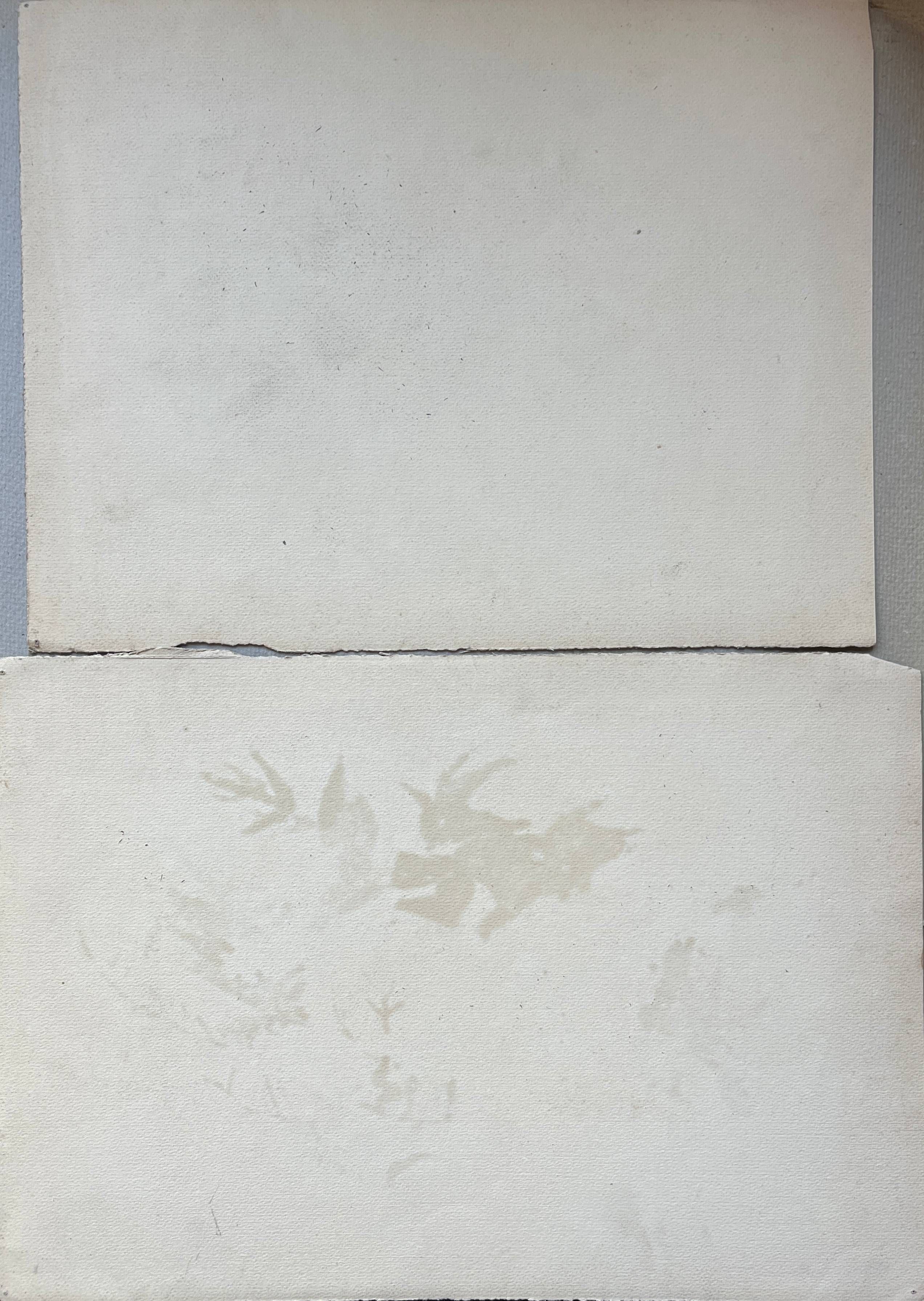Painting Set of 2 watercolors Jetty/bouquet of Lilac flowers early 20th century