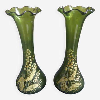 Pair of enamel vases “floral decor”