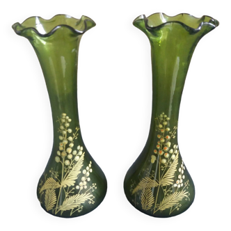 Pair of enamel vases “floral decor”