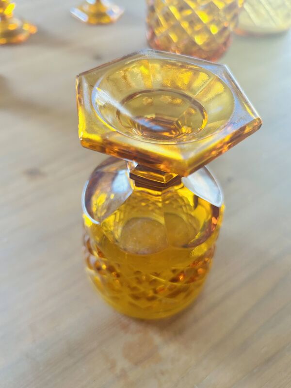 Service apéritif vintage en verre ambré – ensemble complet – années 1960/70