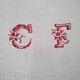 Antique damask cotton tablecloth with red border and CF monogram, 1.18 x 1.3