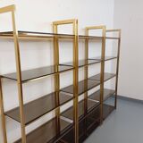 Artelano vintage bookcase shelves in gold metal smoked glass from the 70s