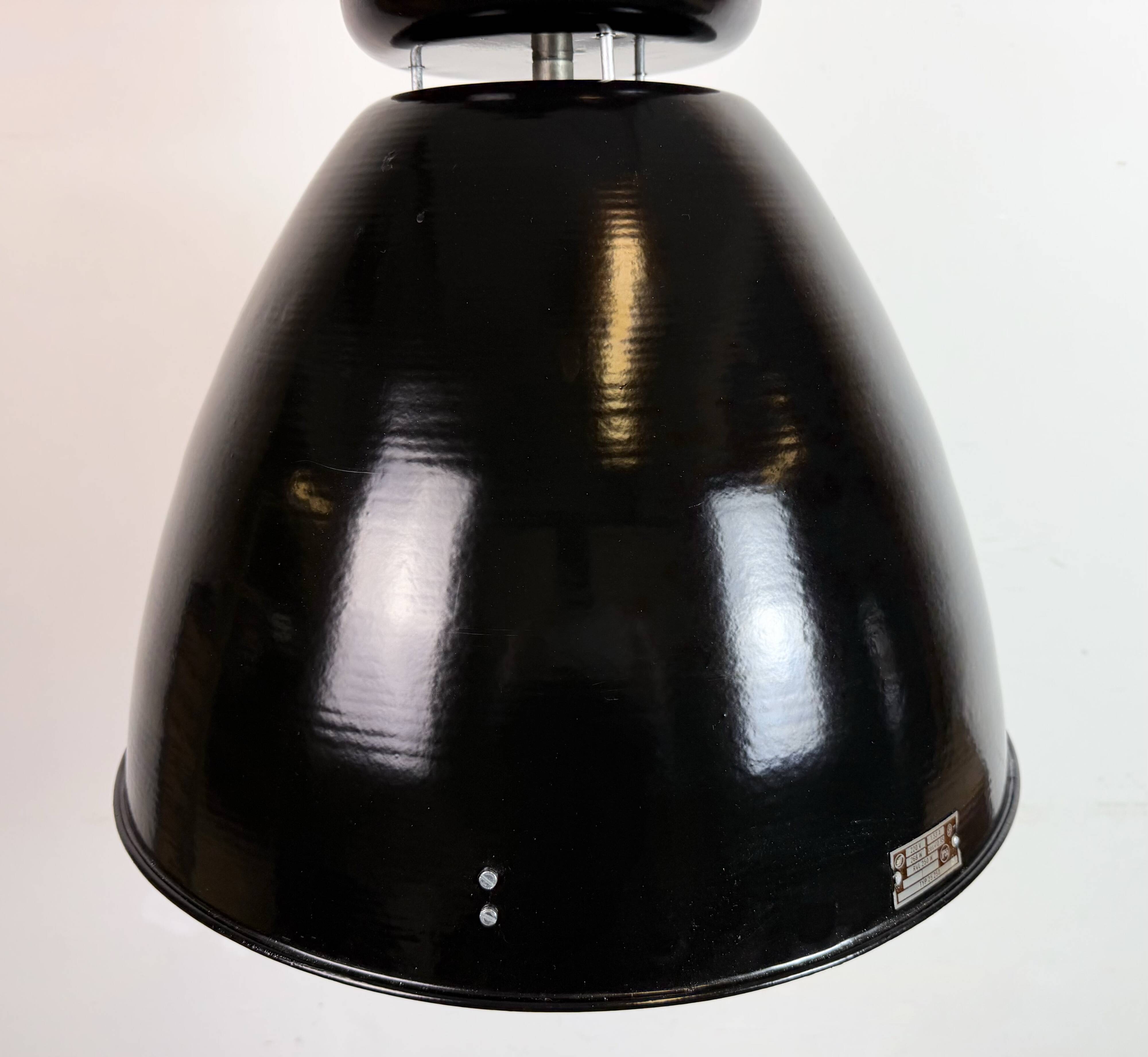 Large Black Industrial Factory Pendant Lamp from Elektrosvit, 1960s