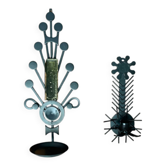 Mid-century modern Danish candle holders in metal and glass by Dantoft, 1960s, set of 2.