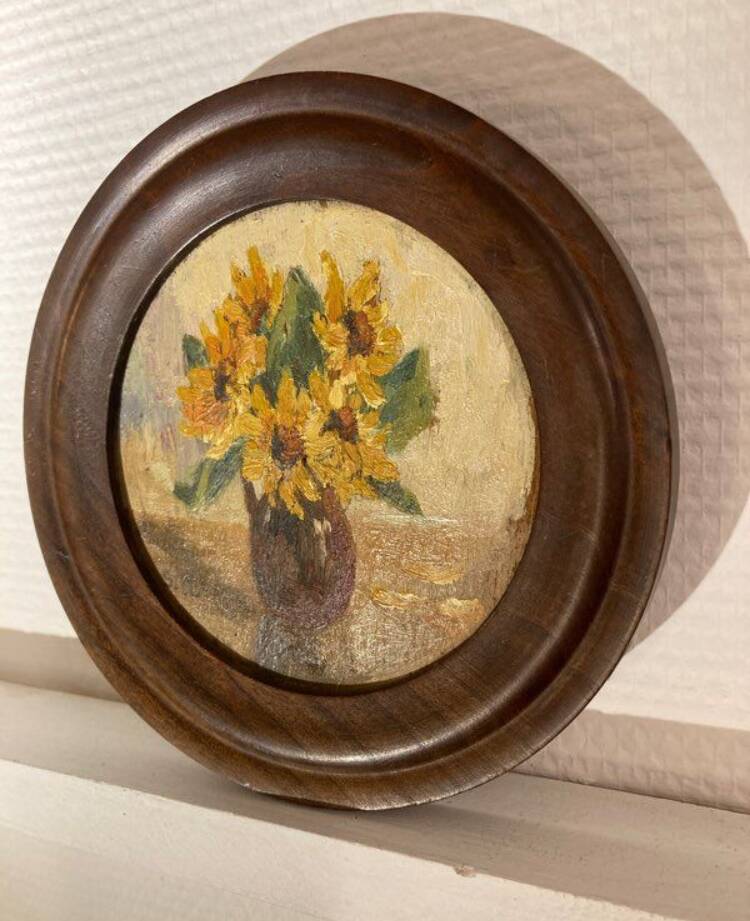 Oil on panel miniature sunflowers