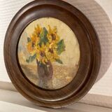 Oil on panel miniature sunflowers
