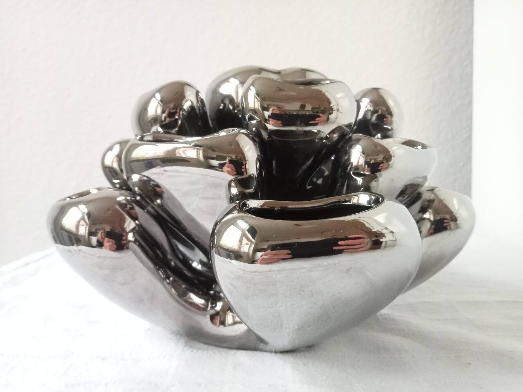 Vintage Vase • Alien • Chrome Ceramic • Post Space Age • 1980